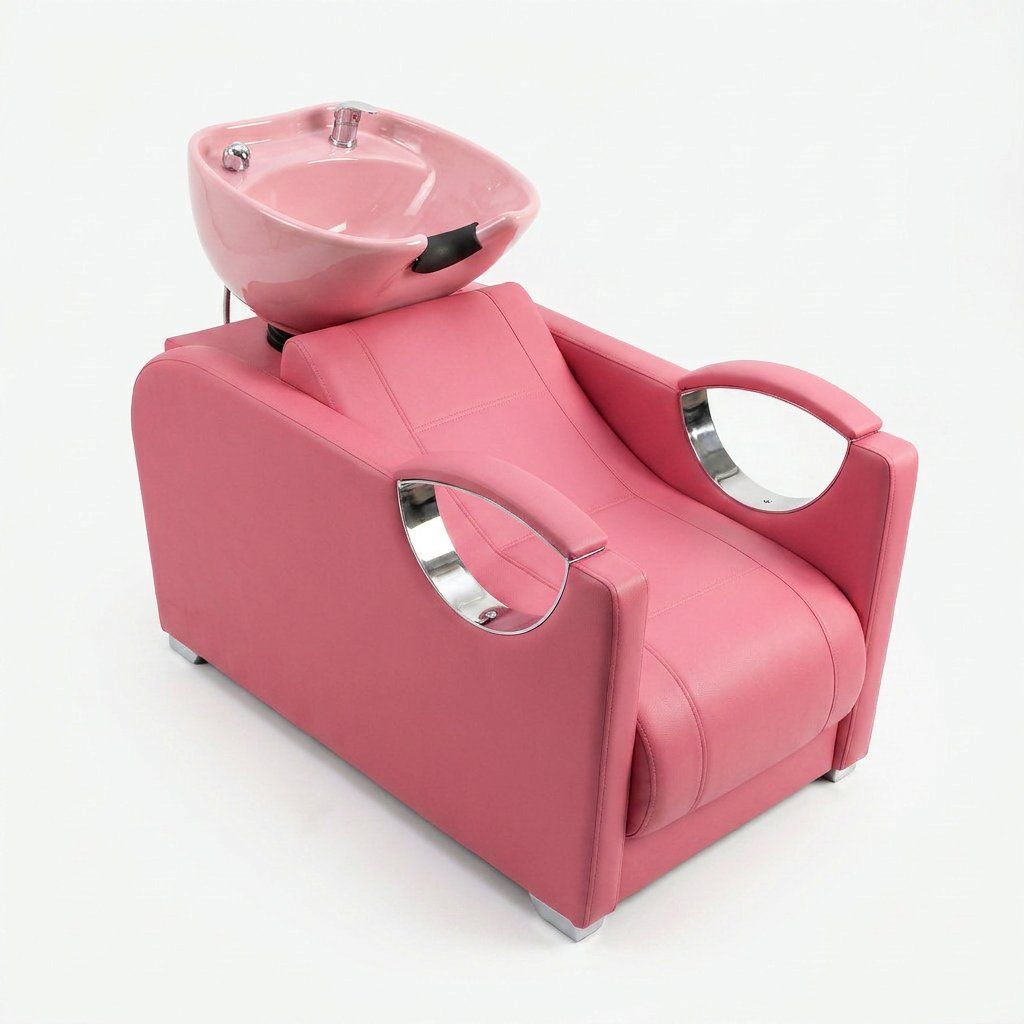 Lavacabezas Premium de lujo en cordobán rosa con poceta de porcelana, vista tres cuartos